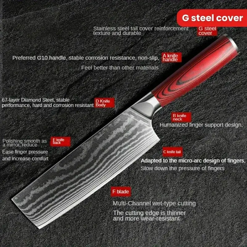 67 Layers Damascus Kitchen Knife G10 Handle Chef Nakiri Boning Nakiri