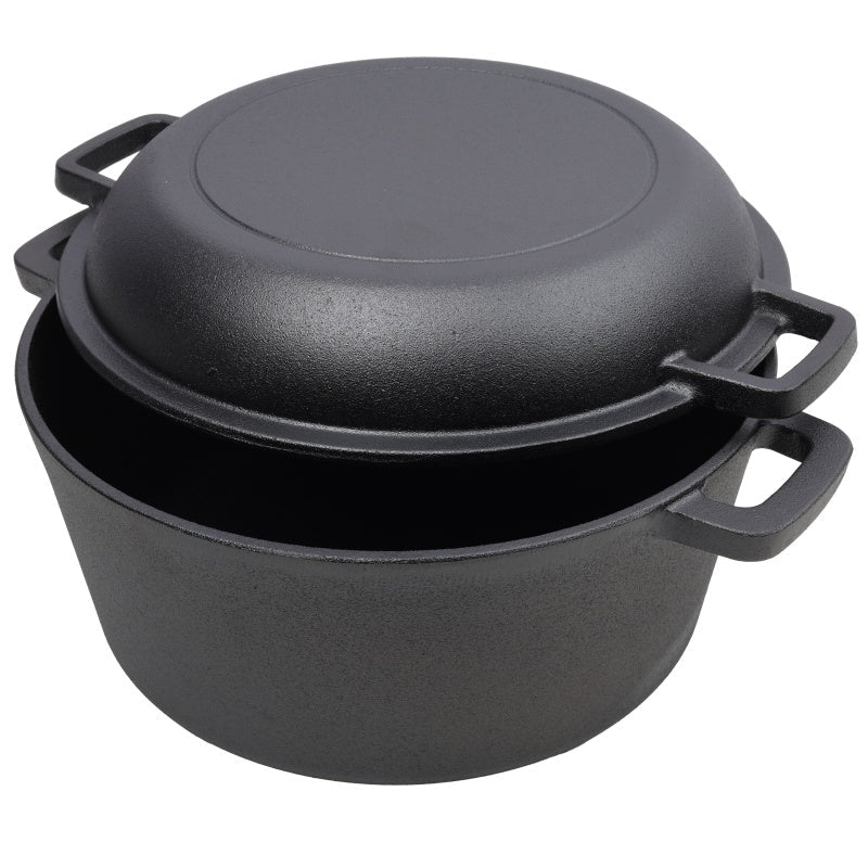 One in One Pre Seasoned Cast Iron Dutch Oven with Dual Handles, Outdoor Camping Deep Pot, with 2 Silicone Handle Covers