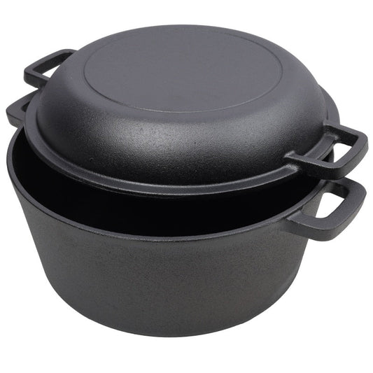 One in One Pre Seasoned Cast Iron Dutch Oven with Dual Handles, Outdoor Camping Deep Pot, with 2 Silicone Handle Covers