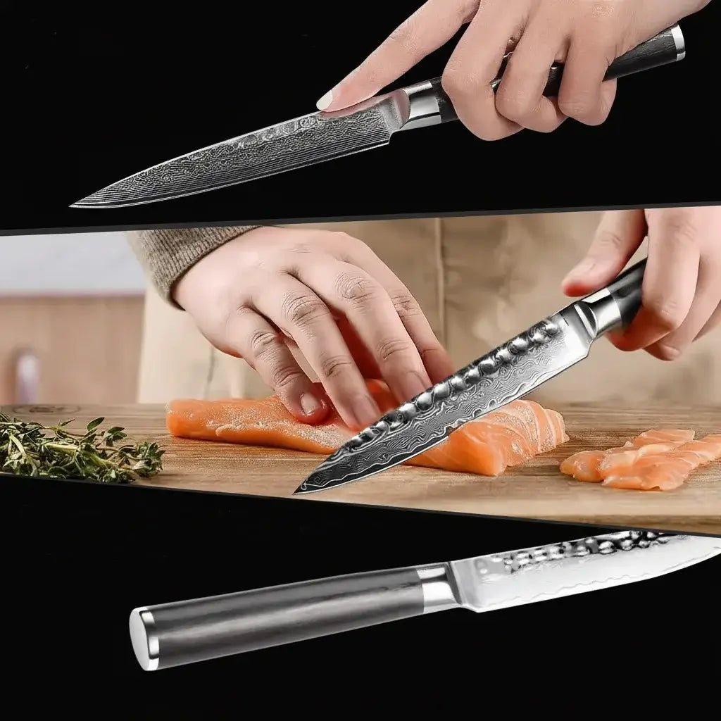 Damascus Steel Fruit and Fillet Knife Vintage Wood Handle Chef Knife