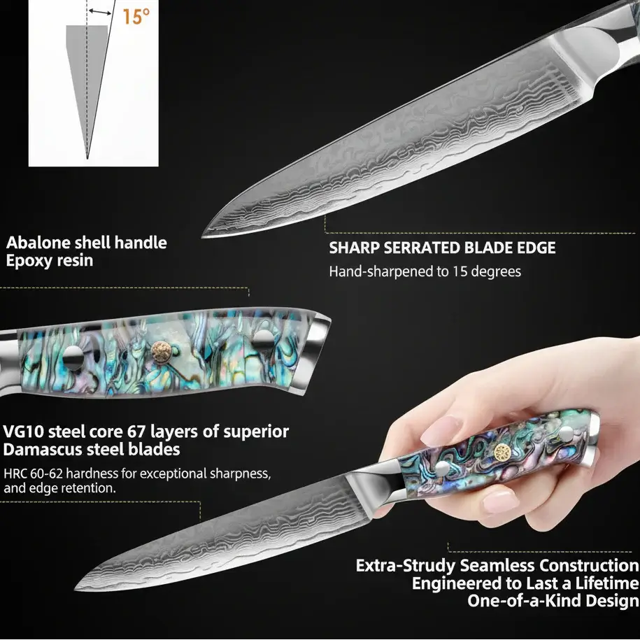 Izarsi 67-Layer Damascus Utility Knife - handle detail