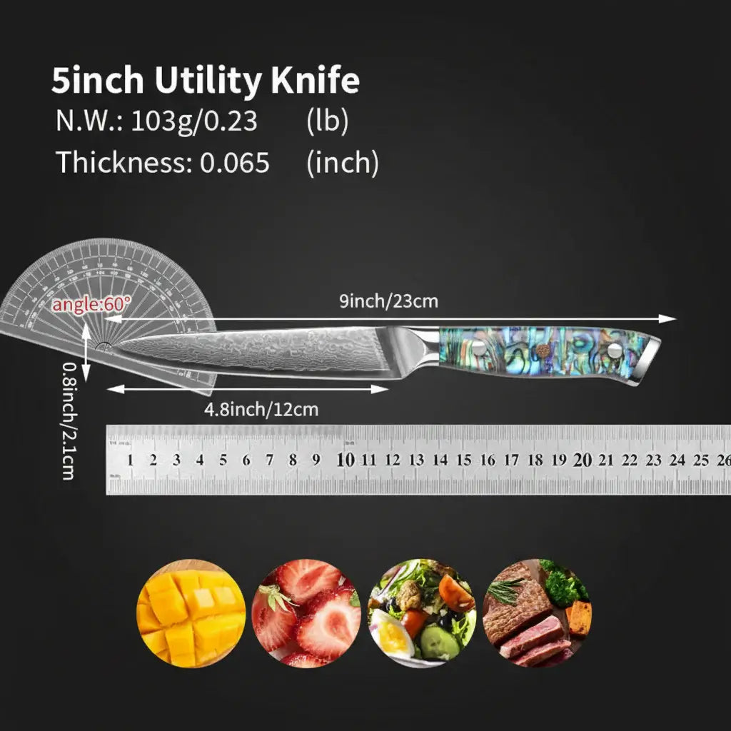 Izarsi 67-Layer Damascus Utility Knife - full blade view