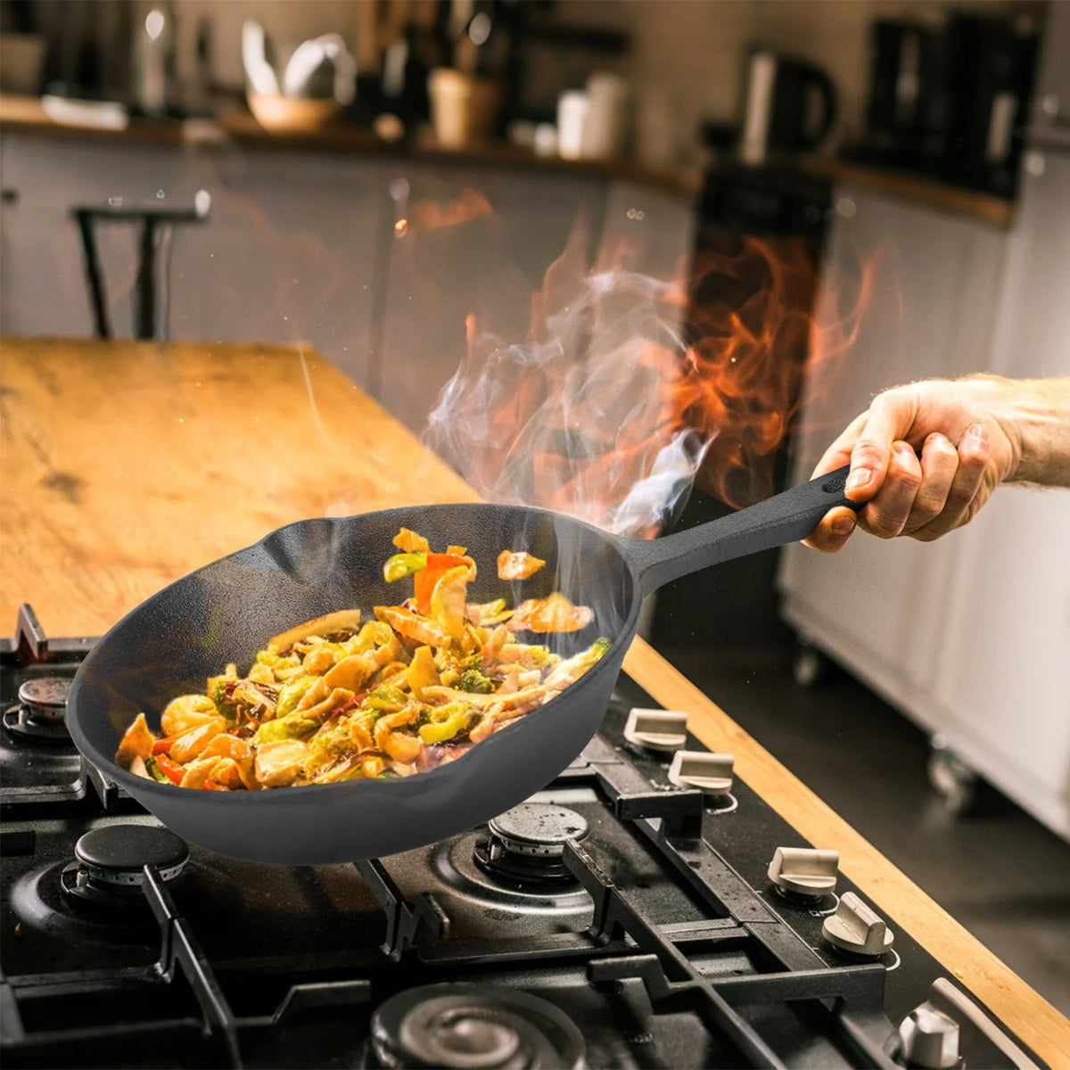 3Pcs Pre-Seasoned Cast Iron Skillet Set for Indoor Outdoor 6In 8In 10In Non-Stick Oven Safe Cookware Heat-Resistant Frying Pan for Frying Cooking Baking