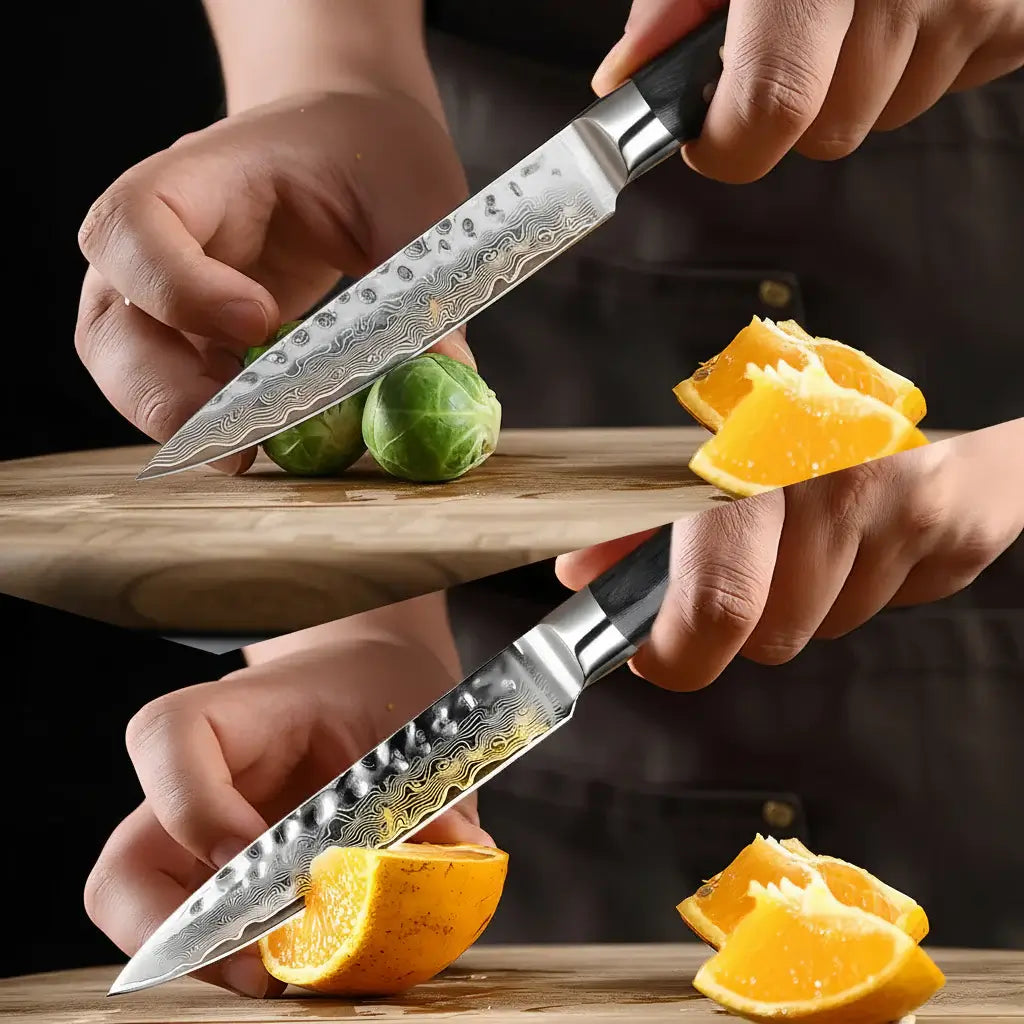Damascus Steel Fruit and Fillet Knife Vintage Wood Handle Chef Knife