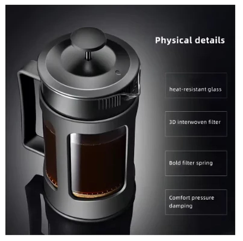 Household French Press Coffee & Tea Maker – Glass Pressure Pot with Filter Cup, Manual Brew Coffee & Tea Appliance