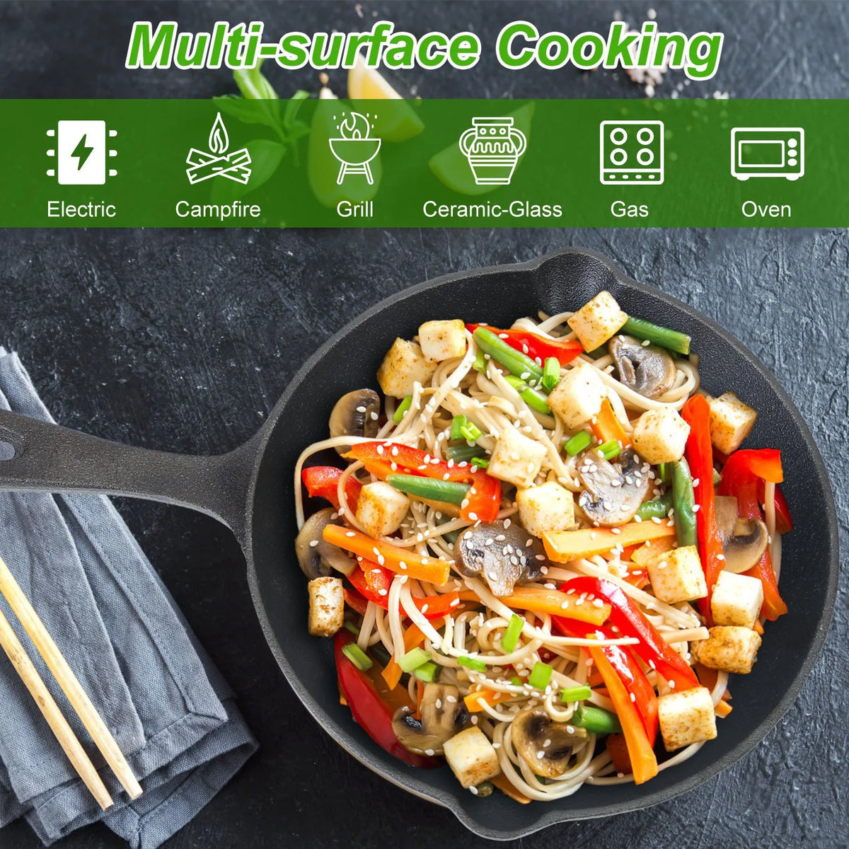 3Pcs Pre-Seasoned Cast Iron Skillet Set for Indoor Outdoor 6In 8In 10In Non-Stick Oven Safe Cookware Heat-Resistant Frying Pan for Frying Cooking Baking