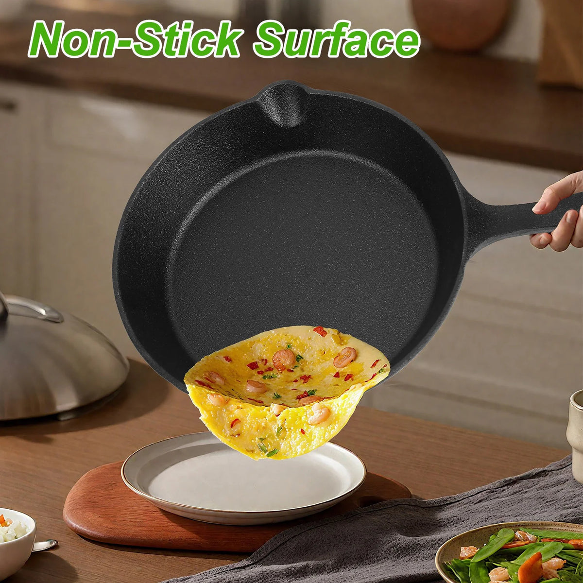 3Pcs Pre-Seasoned Cast Iron Skillet Set for Indoor Outdoor 6In 8In 10In Non-Stick Oven Safe Cookware Heat-Resistant Frying Pan for Frying Cooking Baking